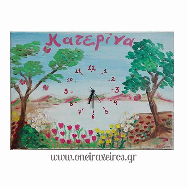 Παιδική Παράσταση με ρολόι σε καμβά "ΛΟΥΛΟΥΔΙΑ" - Όνειρα Χειρός χειροποίητα δώρα