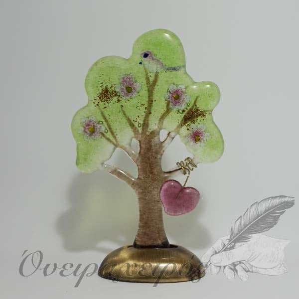 Δέντρο από χυτό γυαλί σε μπρούντζινη βάση με καρδούλα - Όνειρα Χειρός  χειροποίητα δώρα
