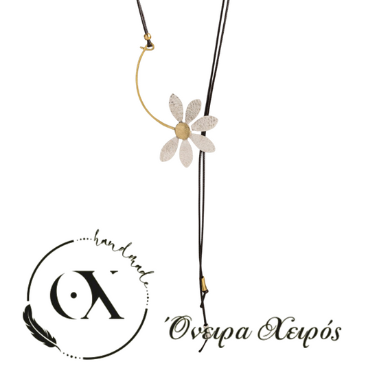 Μακρύ κολιέ σε σχήμα λουλούδι σε χρυσό και ασημί