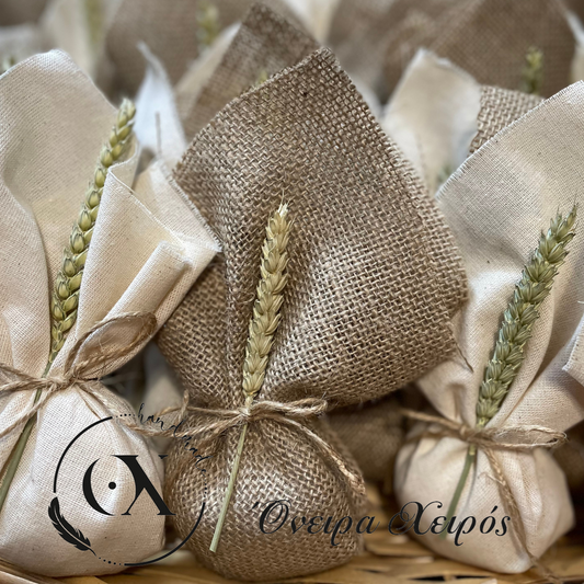 Μπομπονιέρα γάμου με στάχυ λινατσα κ λινό