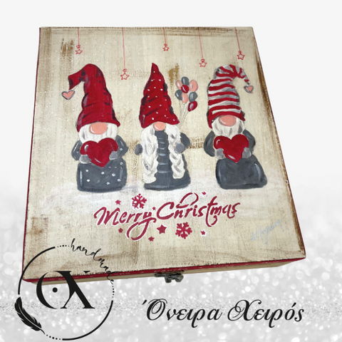 Ζωγραφισμένο χριστουγεννιάτικο κουτί με gnomes