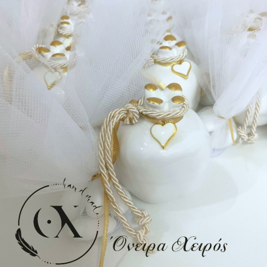 Πρωτότυπη μπομπονιέρα γάμου κεραμικό ρόδι με καρδιά