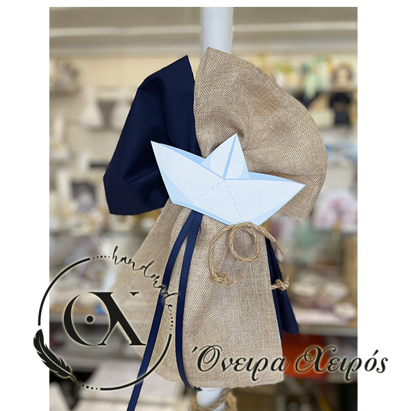 λαμπάδα καράβι blue navy με λινάτσα