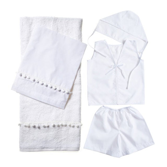 Λευκά λαδόπανα με πομ πομ για αγοράκι