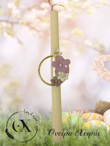 Ρομαντική πασχαλινή λαμπάδα στεφάνι λουλούδια