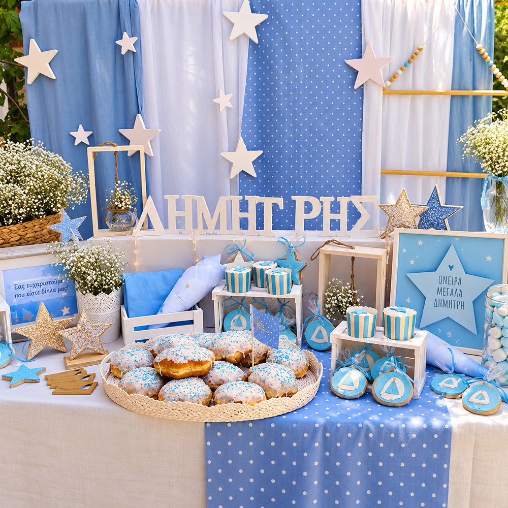 Στολισμός Βάπτισης Αστέρι & candy bar στον Ι.Ν. Αγίου Γεωργίου στον Καρέα 