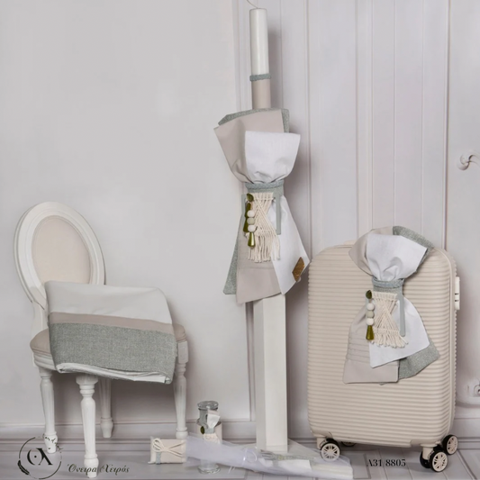 Σετ βάπτισης με βαλίτσα και μακραμέ λαμπάδα για αγόρι dolce bambini