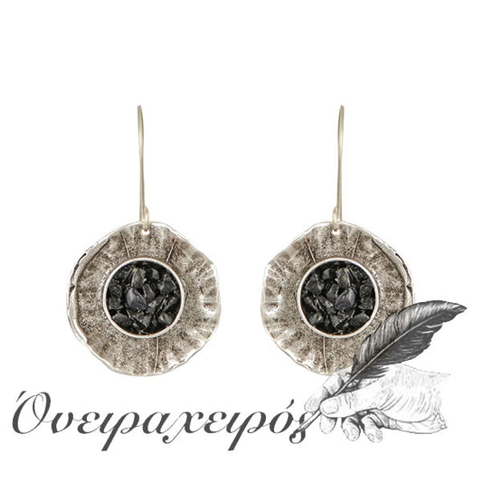 Ethnic χειροποίητα σκουλαρίκια με μαύρη πέτρα - Όνειρα Χειρός  χειροποίητα δώρα