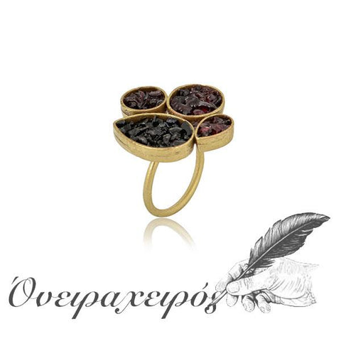 Εντυπωσιακό δαχτυλίδι με μωβ  και μαύρες πέτρες - Όνειρα Χειρός  χειροποίητα δώρα