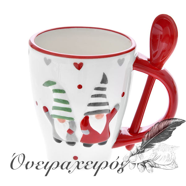 λευκή κεραμική κούπα με νάνους ξωτικά