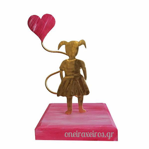 Ορειχάλκινο κοριτσάκι με φορεματάκι & καρδιά σε ξύλινη βάση - Όνειρα Χειρός  χειροποίητα δώρα
