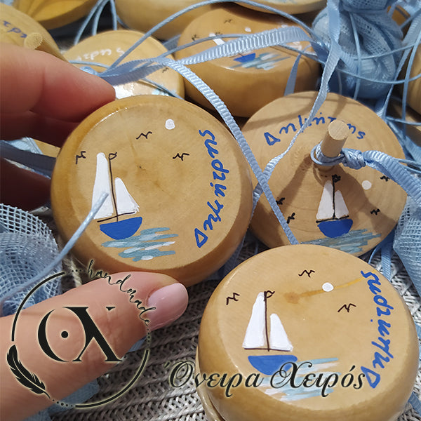 μπομπονιέρα βάπτισης καράβι σε γιογιό και σβούρα