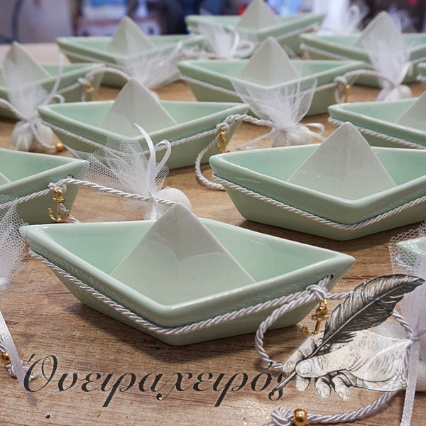 Μπομπονιέρα βάπτισης βεραμάν λευκό κεραμικό καράβι - Όνειρα Χειρός  χειροποίητα δώρα