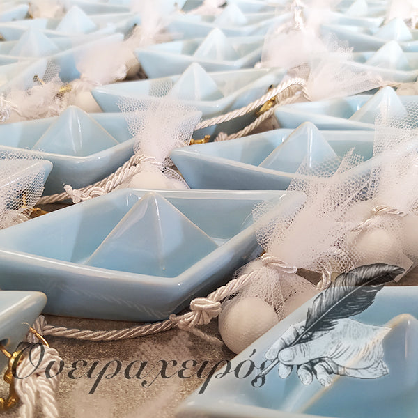 Μπομπονιέρα βάπτισης κεραμικό καράβι με άγκυρα (μικρό καράβι)