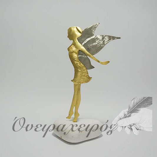 Ορειχάλκινη διακοσμητική νεράιδα Τινκερμπελ σε ξύλινη βάση - Όνειρα Χειρός  χειροποίητα δώρα