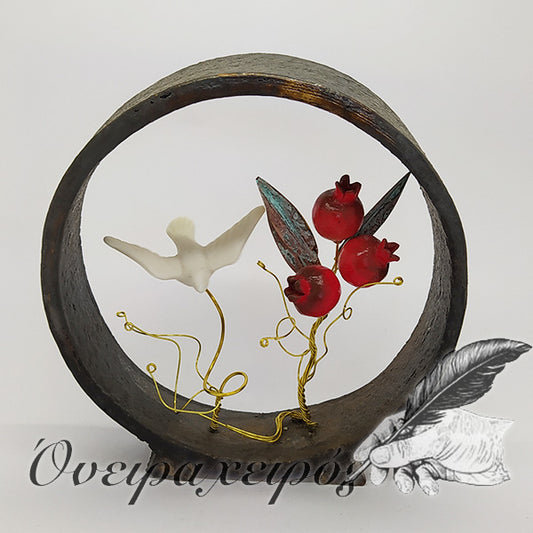 Δώρο γάμου Κεραμικό γλυπτό ροδιά με περιστέρι