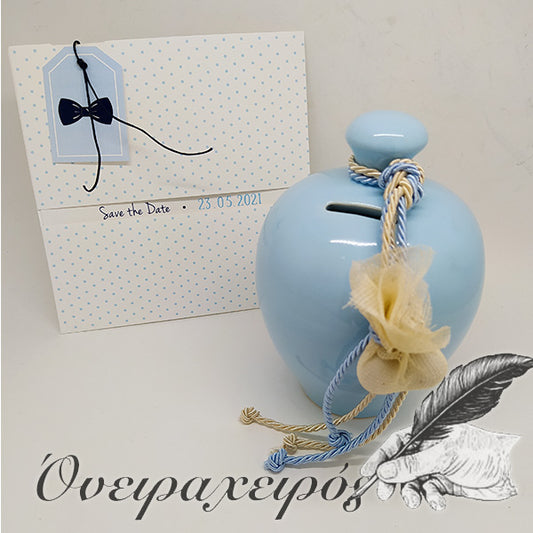 κεραμική μπομπονιέρα βάπτισης κουμπαράς