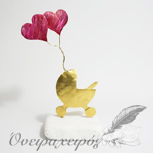 Δώρο για νέους γονείς, Ορειχάλκινο καροτσάκι μωρού με μπαλόνια - Όνειρα Χειρός  χειροποίητα δώρα