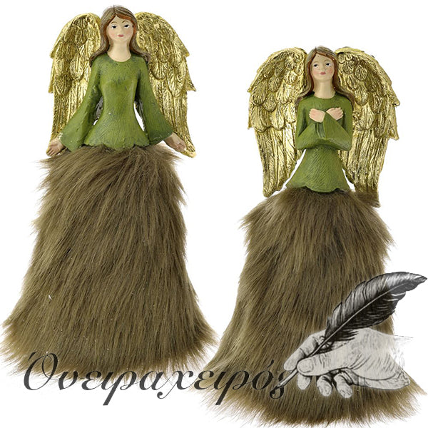 Εντυπωσιακός  διακοσμητικός άγγελος με φτερά πρασινό καφέ 8χ5χ19