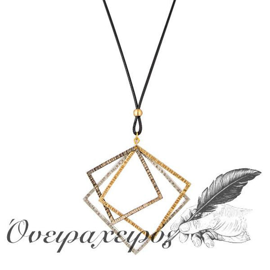 Μακρύ γεωμετρικό κολιέ με μαύρο κορδόνι - Όνειρα Χειρός  χειροποίητα δώρα