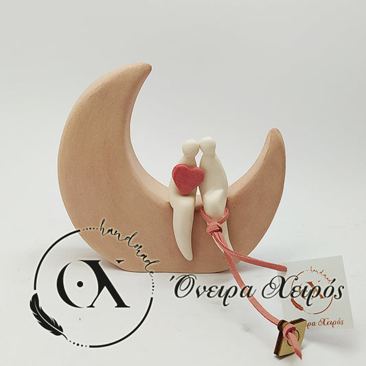 ρομαντικό δώρο επετείου κεραμικό ζευγαράκι στο φεγγάρι δώρο αγίου βαλεντίνου