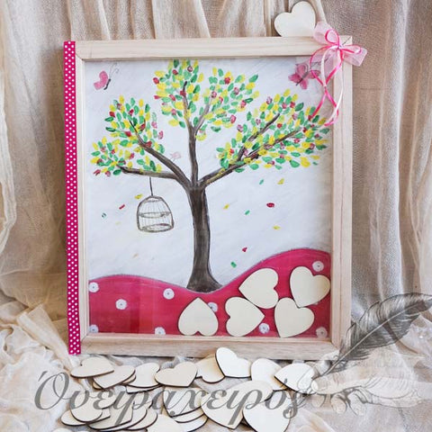 Πρωτότυπο ευχολόγιο κορνίζα για κοριτσάκι με θέμα δεντράκι και κλουβάκια ζωγραφισμένο - Όνειρα Χειρός  χειροποίητα δώρα