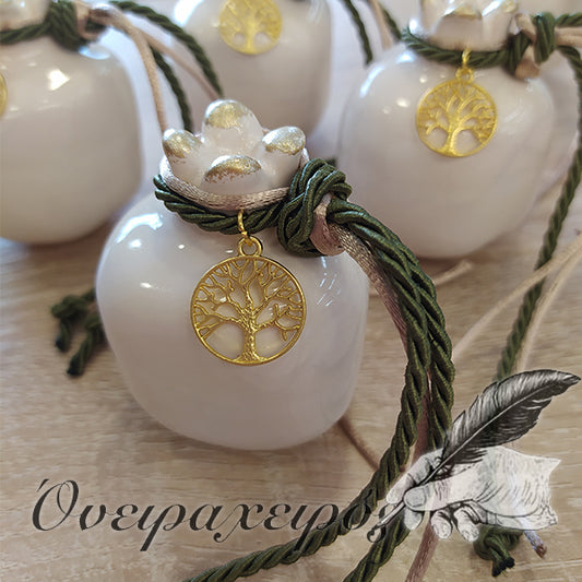 Μπομπονιέρα Γάμου ή Αρραβώνα κεραμικό ρόδι με χρυσό δέντρο της ζωής