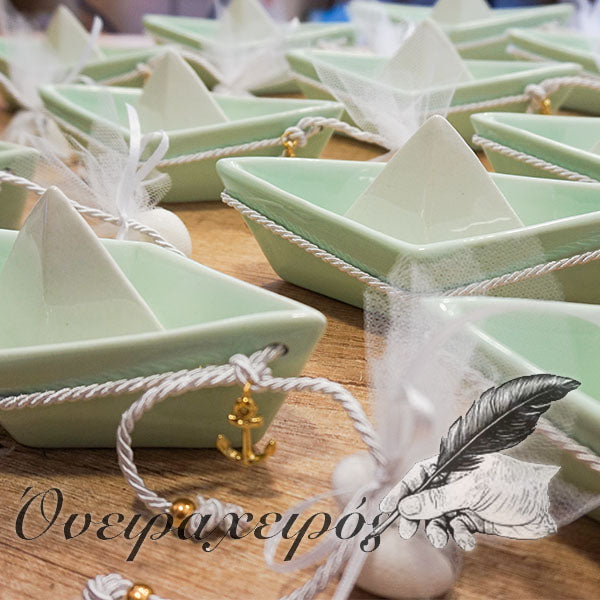 Μπομπονιέρα βάπτισης βεραμάν λευκό κεραμικό καράβι - Όνειρα Χειρός  χειροποίητα δώρα