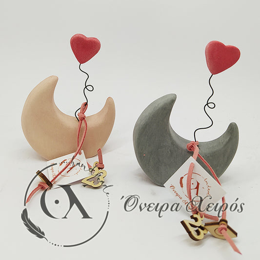 κεραμικό φεγγαράκι γούρι με καρδούλα