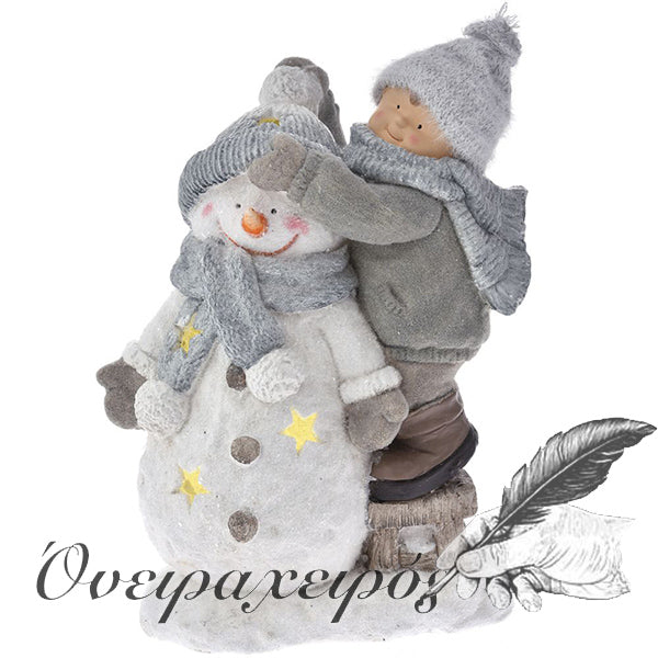 παιδάκι με χιονάνθρωπο κεραμικά μεγάλες φιγούρες