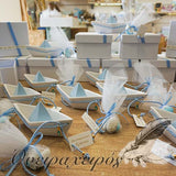 Εντυπωσιακή μπομπονιέρα βάπτισης Κεραμικό Καράβι σε λευκό κουτί - Όνειρα Χειρός  χειροποίητα δώρα
